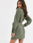 Фото #2 товара ASOS DESIGN collared wrap mini dress in khaki