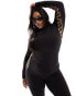 Threadbare Plus Ski base layer top and leggings set in black with contrast leopard print