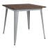 Фото #4 товара 31.5" Square Silver Metal Indoor Table With Walnut Rustic Wood Top