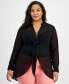 ფოტო #1 პროდუქტის Trendy Plus Size Tie-Front Long-Sleeve Blouse, Created for Macy's