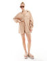 Фото #6 товара Esmee long sleeve oversized stripe beach shirt co-ord in beige and white