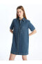 LCW Vision Gömlek Yaka Düz Kısa Kollu Kadın Jean Elbise