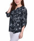 ფოტო #3 პროდუქტის Petite 3/4 Sleeve Roll Tab Y-neck Pullover Top