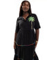 Never Fully Dressed Plus embroidered contrast stitch midaxi shirt dress in black