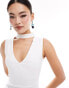 Фото #2 товара Vesper plunge chocker detail midi dress in white