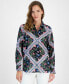 ფოტო #1 პროდუქტის Women's Scarf-Print Cotton Button-Front Shirt