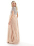 Maya Maternity Bridesmaid short sleeve maxi tulle dress with tonal delicate sequins in muted blush