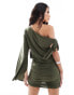 ASOS DESIGN one shoulder with tie mini dress in khaki grün, XS - EU 32-34 - фото #4