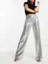 Edited embellished wide leg trouser in silver