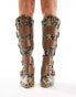 Public Desire Samurai kitten heel knee boots with buckles in snake