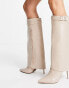 ASOS DESIGN – Clearly – Overknee-Stiefel in Creme mit hohem Absatz und umgeschlagenen Schaft