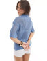 Vila open knit crochet shirt in blue