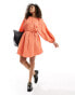 Фото #1 товара French Connection Alora long sleeve mini dress in coral