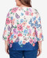 Фото #2 товара Plus Size In Full Bloom Floral Butterfly Border Split Neck Top