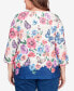 ფოტო #2 პროდუქტის Plus Size In Full Bloom Floral Butterfly Border Split Neck Top