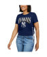 ფოტო #2 პროდუქტის Women's Navy New York Yankees Side Lace-Up Cropped T-shirt