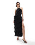 Pretty Lavish Katy ruffle midaxi dress in black