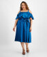 Фото #1 товара Plus Size Ruffled Square-Neck Cold-Shoulder Midi Dress