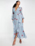 Фото #4 товара ASOS DESIGN Tall shirred waist button through midi tea dress with all over embroidery in dusty blue