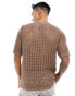 ASOS DESIGN relaxed knitted pointelle t-shirt in brown