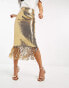 ASOS DESIGN fringe sequin midi skirt in gold