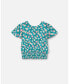 ფოტო #1 პროდუქტის Girl Smocked Waist Viscose Blouse Turquoise - Toddler|Child