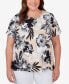 Фото #1 товара Plus Size Pleated Neck Bold Floral Short Sleeve Tee