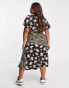 ASOS DESIGN Curve crinkle wrap midi tea dress in leopard and ditsy print