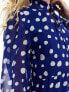 Wednesday's Girl tie neck tiered midi polka dot dress in blue