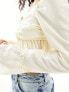 Pimkie sweetheart frill detail cropped blouse with wide cuff in cream