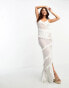 Фото #1 товара Miss Selfridge beach dobby chiffon bias ruffle side split maxi dress in cream