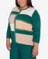 ფოტო #3 პროდუქტის Plus Size Emerald Isle Colorblock Gold Trim Sweater