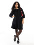 Vila textured smock mini dress with tie back in black