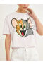 Crop Tişört Tom Ve Jerry Lisanslı Kısa Kollu Bisiklet Yaka