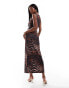 ASOS DESIGN ombre animal slash neck maxi dress in brown