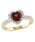 ფოტო #1 პროდუქტის Garnet and Diamond Halo Heart Ring