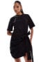 In The Style exclusive wrap tie side mini t-shirt dress in black