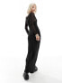 Фото #3 товара COLLUSION long sleeve double layer mesh maxi dress in black