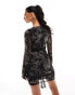 Фото #8 товара ASOS DESIGN long sleeve ruffle detail mini dress in mono abstract animal print