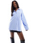 Фото #1 товара Kaiia oversized deep cuff wide sleeve shirt in blue stripe