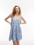 Фото #1 товара Topshop embroidered swing mini dress in blue