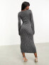 ASOS DESIGN knitted maxi dress with cut out in metallic yarn in silver