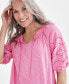 Фото #3 товара Women's Cotton Mixed-Media Embroidered Blouse, Created for Macy's