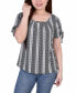 Petite Size Short Ruched Sleeve Top with Pleats Wall Paper Prt, PM - фото #1