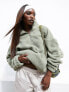 Фото #3 товара ASOS DESIGN Weekend Collective oversized borg half zip with burnout in sage green