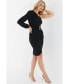 ფოტო #3 პროდუქტის Women's Black One Shoulder Buckle Detail Mini Dress