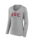 ფოტო #2 პროდუქტის Women's Heather Gray USC Trojans Basic Arch Long Sleeve V-Neck T-shirt