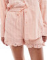 Miss Selfridge textured lace mix frill hem short in soft pink