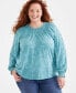 ფოტო #1 პროდუქტის Plus Size Floral-Print Smocked-Trim Top, Created for Macy's