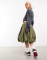 COLLUSION puff ball midi skirt in khaki